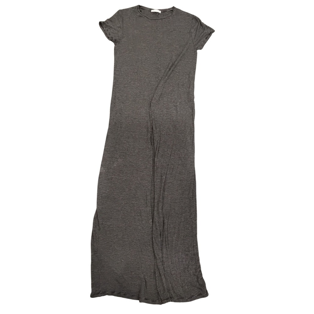 Zara Trafaluc Maxi Dress Striped Gray Short Sleeve Casual Fall Winter Collection